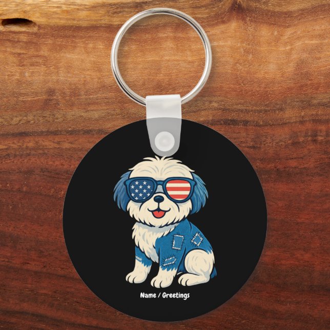 Retro Funny Denim Patch Cute Pet Dog Design  Keychain (Front)
