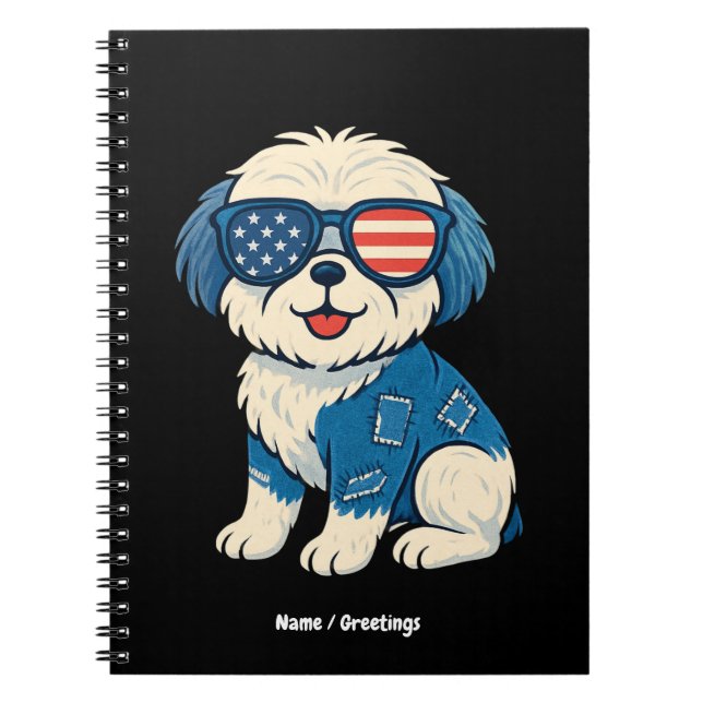 Retro Funny Denim Patch Cute Pet Dog Design  Notebook (Front)