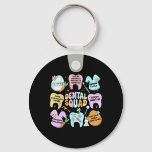 Retro Funny Dental Squad Bunny Tooth Easter Day De Keychain