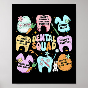 Retro Funny Dental Squad Bunny Tooth Easter Day De Poster