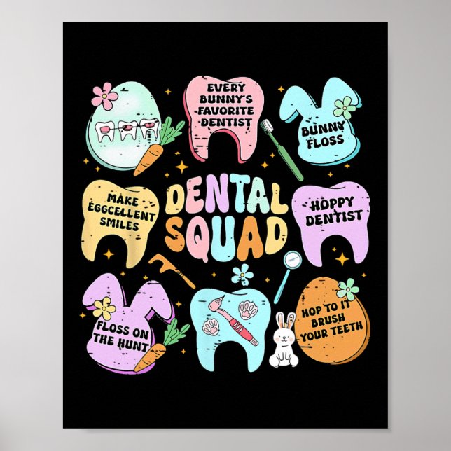 Retro Funny Dental Squad Bunny Tooth Easter Day De Poster (Front)