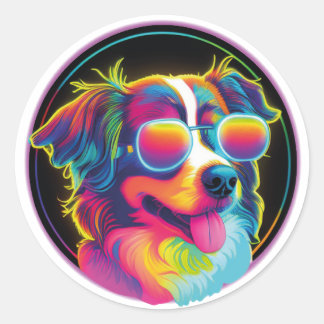 retro funny dog classic round sticker