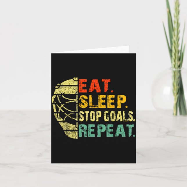 Retro Funny Eat Sleep Stop Goals Repeat Ice Hockey Card (Front)
