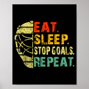 Retro Funny Eat Sleep Stop Goals Repeat Ice Hockey Poster