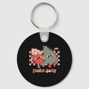 Retro Funny Feeling Jolly Christmas Tree Hot Cocoa Keychain