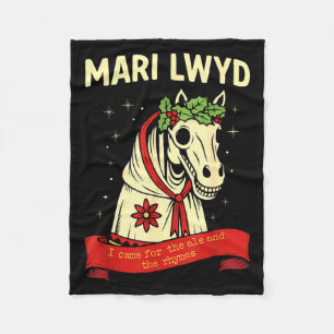 Retro Funny Folklore Skeleton Horse Mari Lwyd Yule Fleece Blanket