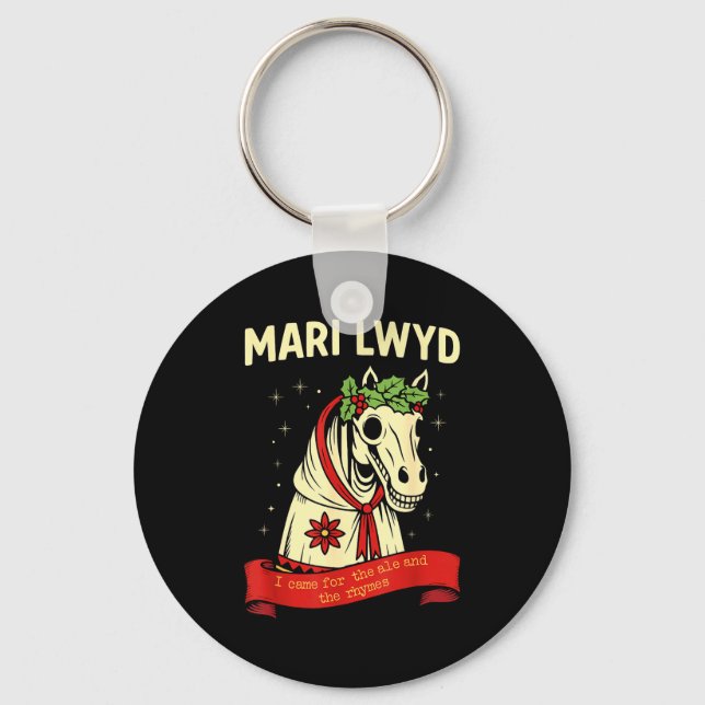 Retro Funny Folklore Skeleton Horse Mari Lwyd Yule Keychain (Front)