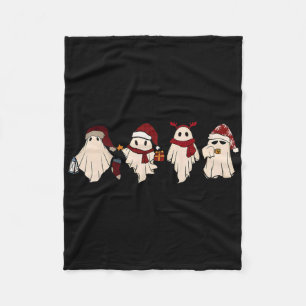 Retro Funny Ghost Santa Sat Cute Christmas Ghosts Fleece Blanket
