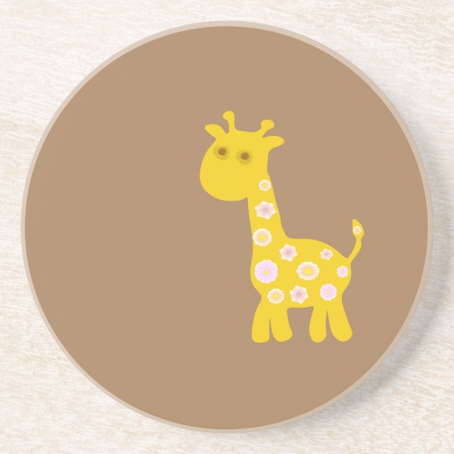 Retro funny Giraffe of pastel pattern flowers  Coaster (Front)