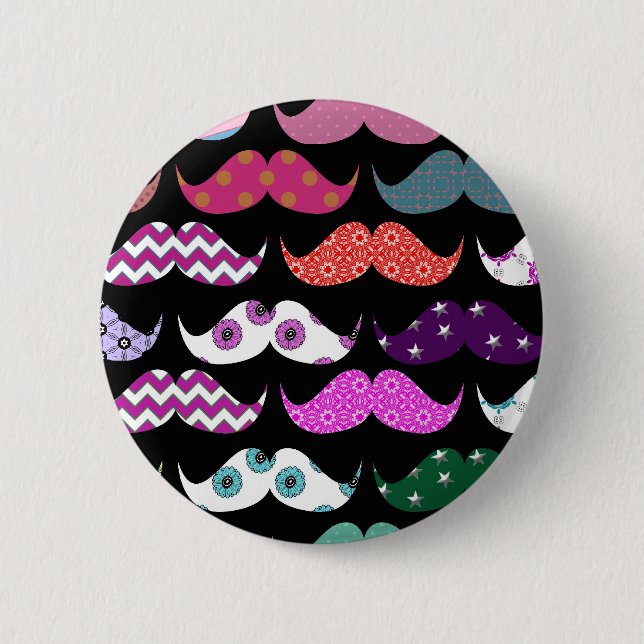 Retro Funny Girly Moustache Moustache Pattern 2 Inch Round Button (Front)