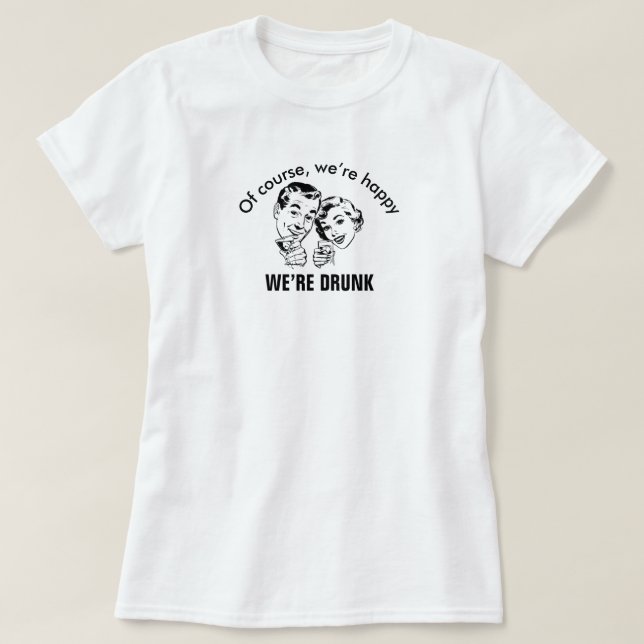 Retro Funny Happy Drunk Couple Basic T-Shirt (Design Front)