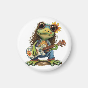 Retro Funny Hippie Frog Wear Glass Play Piano On  Magnet