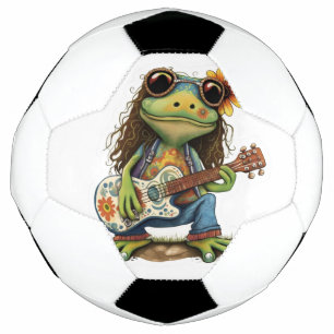 Retro Funny Hippie Frog Wear Glass Play Piano On  Soccer Ball
