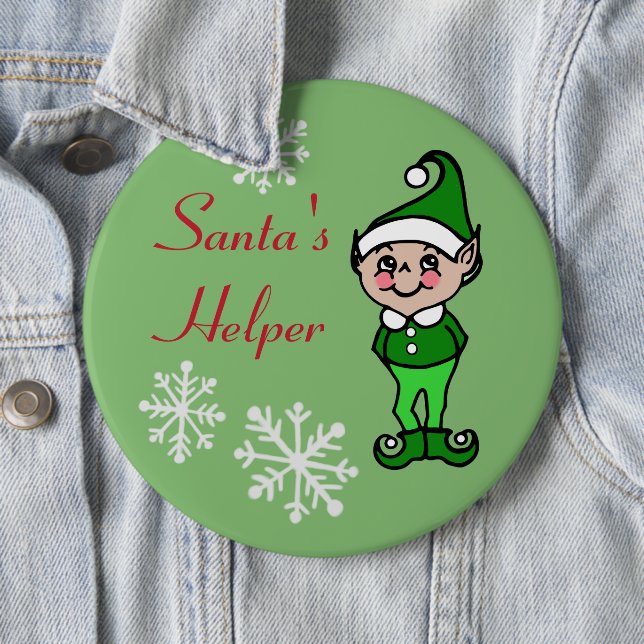 Retro Funny Holiday Christmas Elf Button Pin (In Situ)