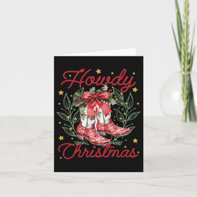 Retro Funny Howdy Christmas Western Boots Family X Card (Front)