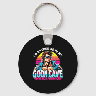 Retro Funny Id Rather Be In My Goon Cave Quote Man Keychain