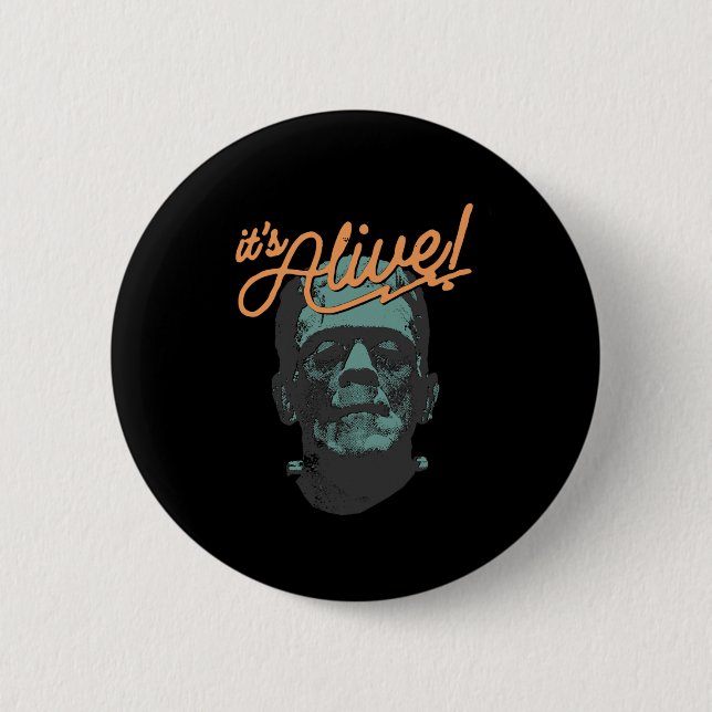 Retro Funny It's Alive Frankenstein Monster Spooky 2 Inch Round Button (Front)