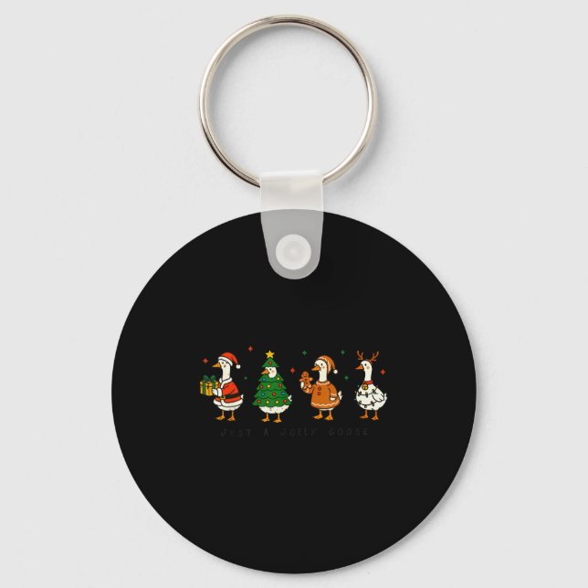 Retro Funny Just A Jolly Goose Santa Christmas Tre Keychain (Front)