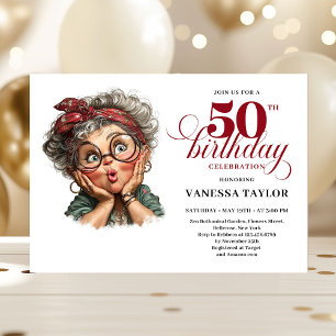 Retro funny lady turning 50 birthday invitation