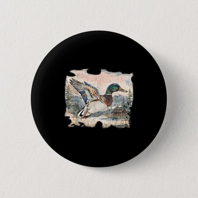 Retro Funny Mallard Duck Waterfowl Hunting Cozy Se 2 Inch Round Button (Front)