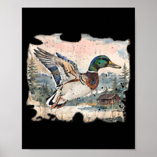 Retro Funny Mallard Duck Waterfowl Hunting Cozy Se Poster