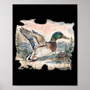 Retro Funny Mallard Duck Waterfowl Hunting Cozy Se Poster