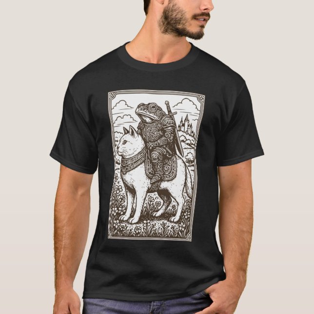 Retro Funny Medieval Frog On Cat Weird Stuff Unhin T-Shirt (Front)