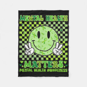 Retro Funny Mental Health S Awareness Green Ribbon Fleece Blanket