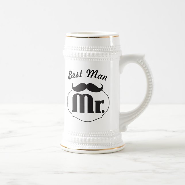 Retro Funny Mr. Moustache Best Man Beer Stein (Right)