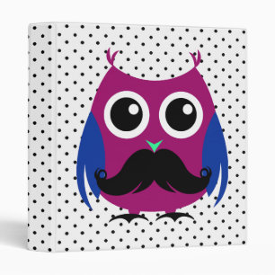 Retro Funny Owl with Handlebar Moustache Binder