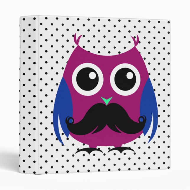 Retro Funny Owl with Handlebar Moustache Binder (Front/Spine)