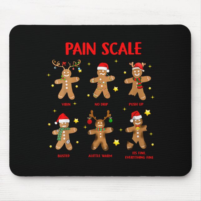 Retro Funny Pain Scale Gingerbread Nurse Christmas Mouse Pad (Front)