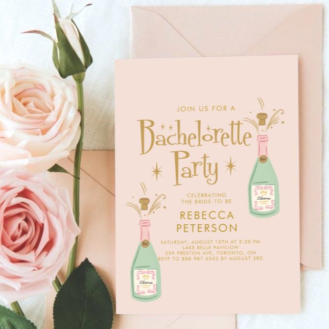 Retro Funny Peach Champagne Bachelorette Party  Invitation (Creator Uploaded)