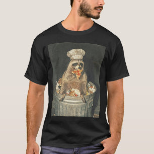 Retro funny raccoon chef eating pizza trash can T-Shirt