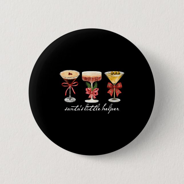 Retro Funny Santa's Little Helper Martini Merry Ch 2 Inch Round Button (Front)