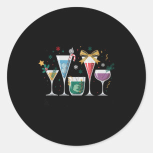 Retro Funny Santa's Little Helper Martini Merry Ch Classic Round Sticker