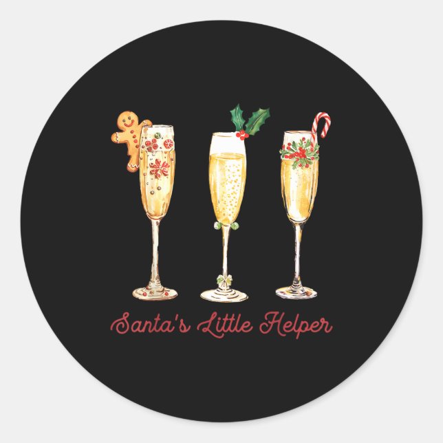 Retro Funny Santa's Little Helper Martini Merry Ch Classic Round Sticker (Front)