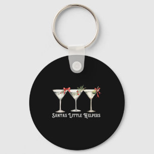 Retro Funny Santa's Little Helper Martini Merry Ch Keychain