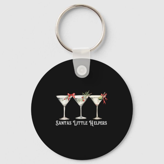 Retro Funny Santa's Little Helper Martini Merry Ch Keychain (Front)