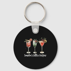 Retro Funny Santa's Little Helper Martini Merry Ch Keychain