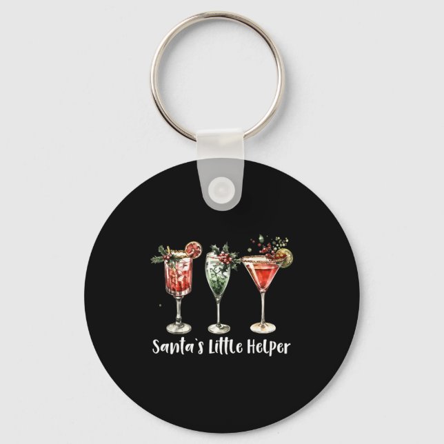 Retro Funny Santa's Little Helper Martini Merry Ch Keychain (Front)