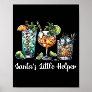 Retro Funny Santa's Little Helper Martini Merry Ch Poster