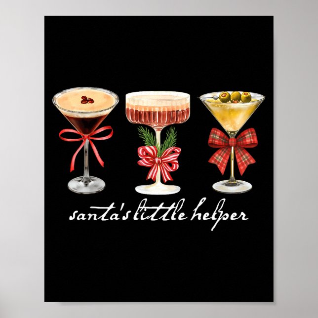 Retro Funny Santa's Little Helper Martini Merry Ch Poster (Front)