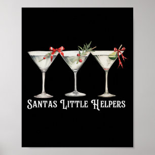 Retro Funny Santa's Little Helper Martini Merry Ch Poster