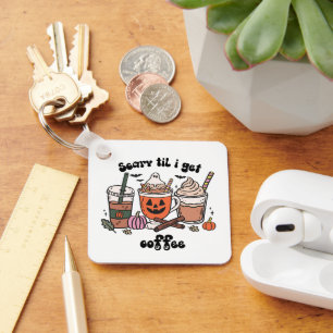 Retro Funny Scary ’Til I Get Coffee Halloween Keychain