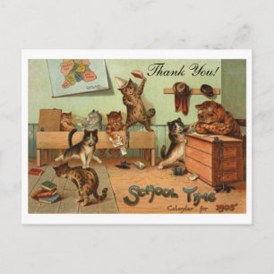 Retro Funny School Anthropomorphic Cats Thank You Postcard