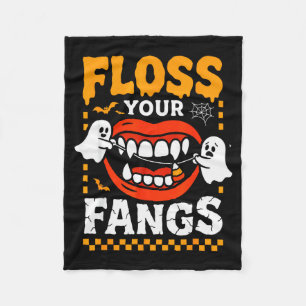 Retro Funny Teeth Floss Your Fangs Dentist Soky Ha Fleece Blanket
