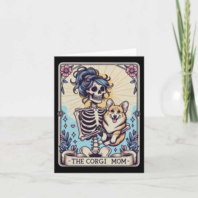 Retro Funny The Corgi Mom Tarot Card Skeleton Hall (Front)