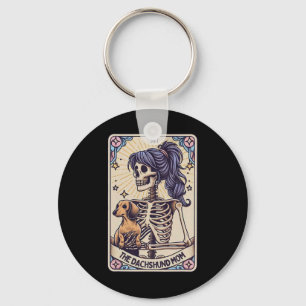 Retro Funny The Dachshund Mom Tarot Card Skeleton Keychain
