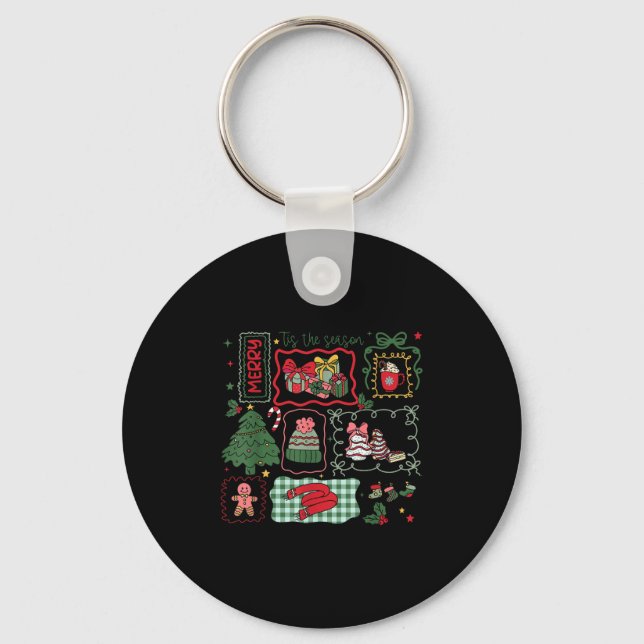 Retro Funny Tis The Season Christmas Doodle Cute X Keychain (Front)